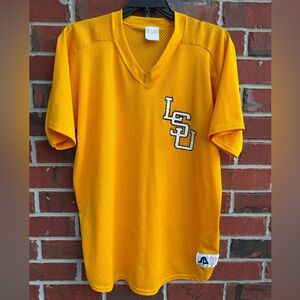 Vintage Sports Belle LSU Tigers Large Yellow Short Sleeve Mesh V-Neck Jersey T4